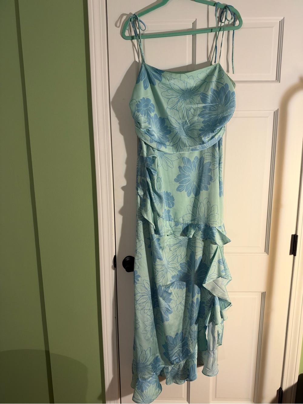Wayf Mint and Sky Blue Floral Ruffle Maxi Dress